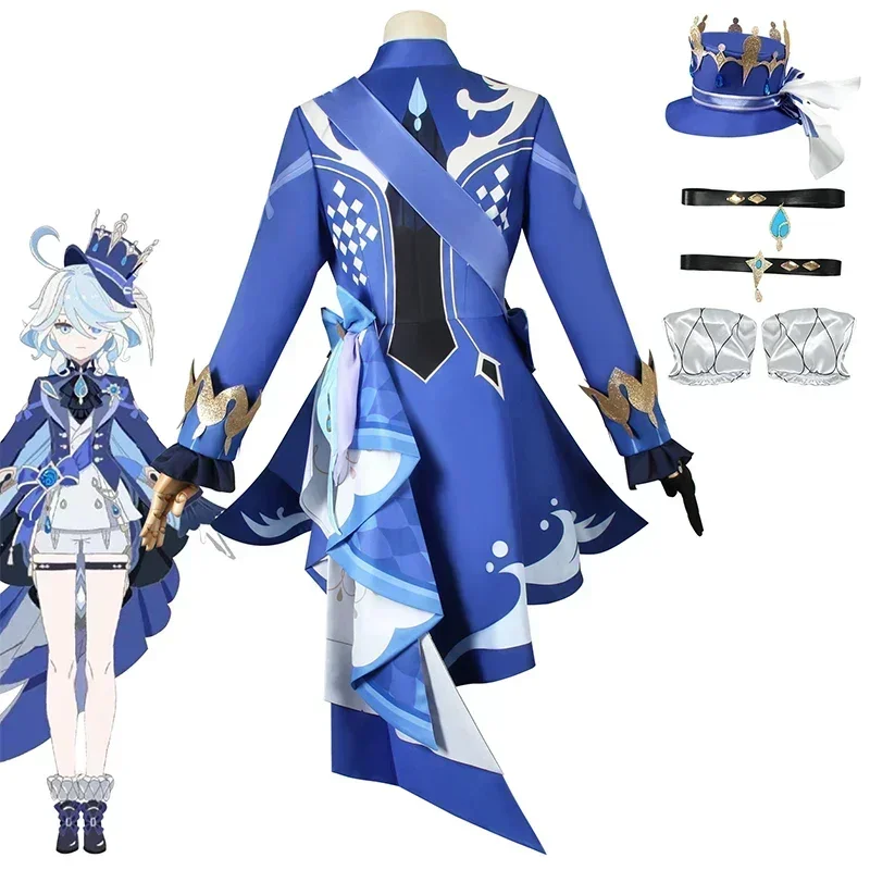 Game Genshin Impact Furina Cosplay Costume Wig Hat Women Water God Fontaine Focalors Cosplay Outfit Dress Halloween Costumes image 4