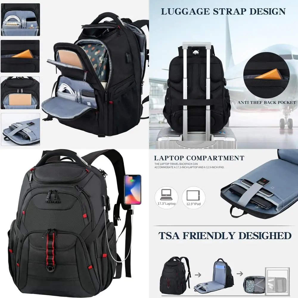 

Мужской дорожный рюкзак для ноутбука 17,3 дюйма, 45 л, противоугонная деловая сумка с USB-портом, водонепроницаемый, для работы и учебы