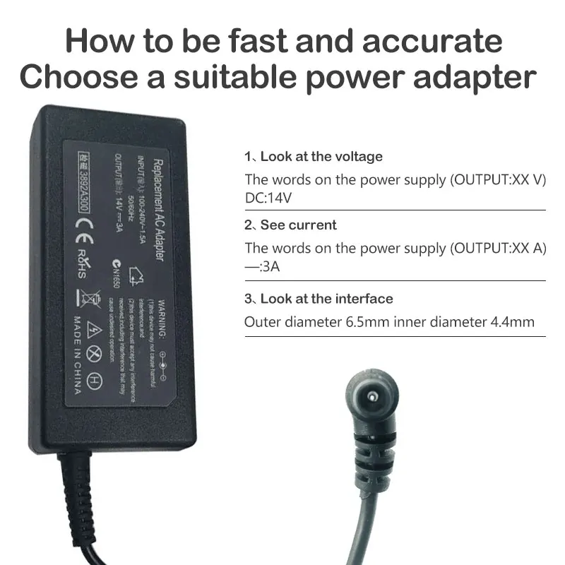 14v 3a 6.5*4.4mm adaptador ac para samsung AP04214-UV s19b150n s19b300nw display adaptador de energia carregador