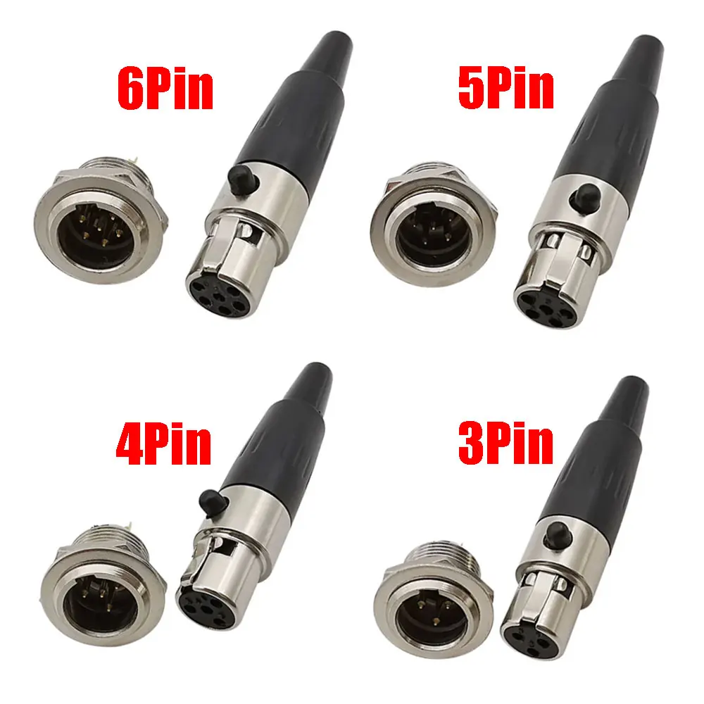

1Set 3 4 5 6Pin Mini XLR Female Jack/Male Plug Chassis Panel Mount Socket Audio Microphone Soldering Connector Mini XLR Adapter