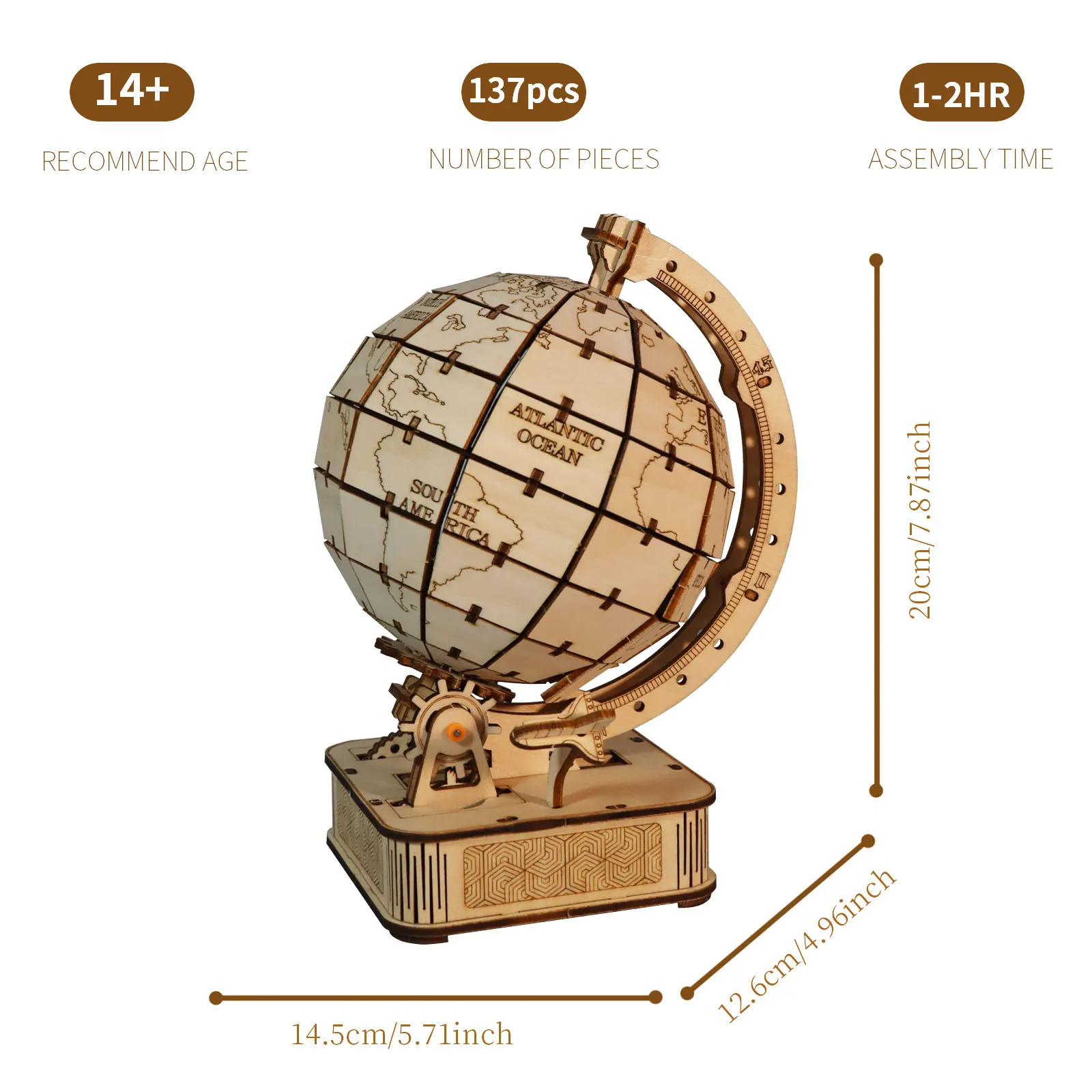 لغز الكرة الأرضية الخشبية ثلاثية الأبعاد - نموذج خريطة العالم التعليمي، هدية إبداعية للمناسبات وديكور مكتبي للبالغين والمراهقين