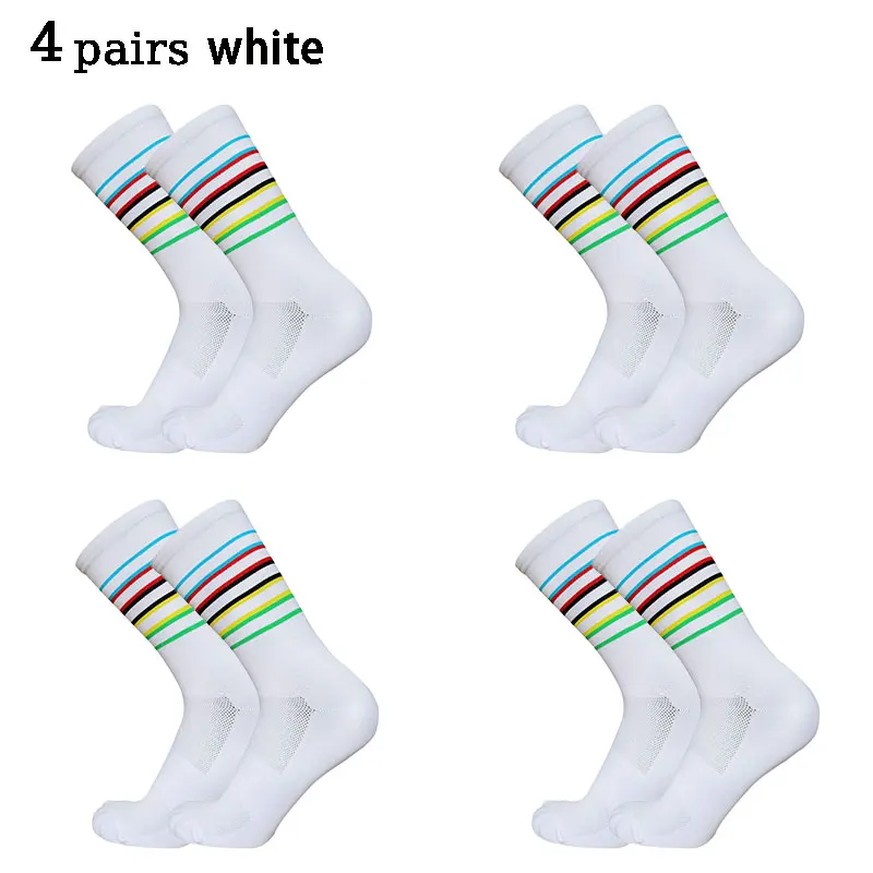 4 pairs of breathable multi-color striped men and women cycling socks, road cycling outdoor running competition socks