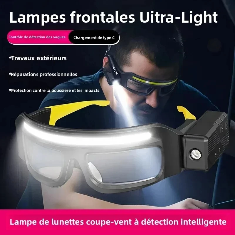 AliExpress NONE LED Safety Glasses Light Headlamp Ultra Light Flashlight Hands-Free Wave Sensor Rechargeable for Cycling Fishing Repair Work