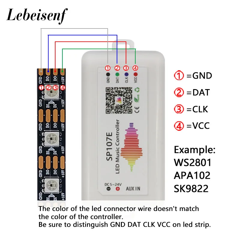 SP107E Bluetooth-compatible LED Music Controller Full Color Pixel IC Controllers by Smart Phone APP for WS2812B WS2811 LED Strip