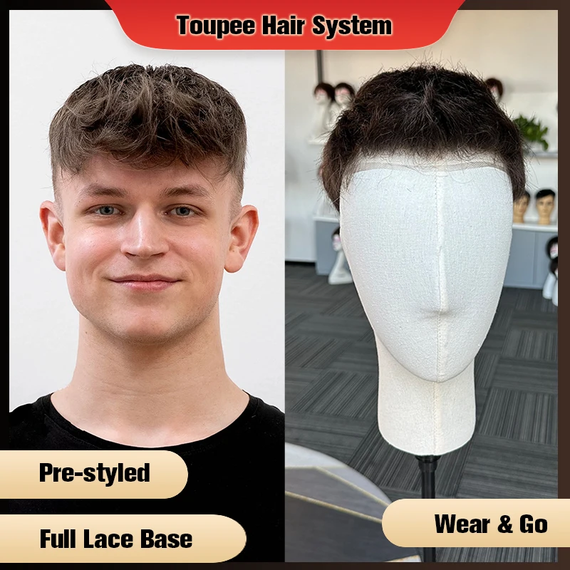 

Toupee For Men Pre Cut Styled Swiss Full Lace Base Hair Replacement Systems Human Hair Man Wig Hair Pieces Protesis Male Wigs