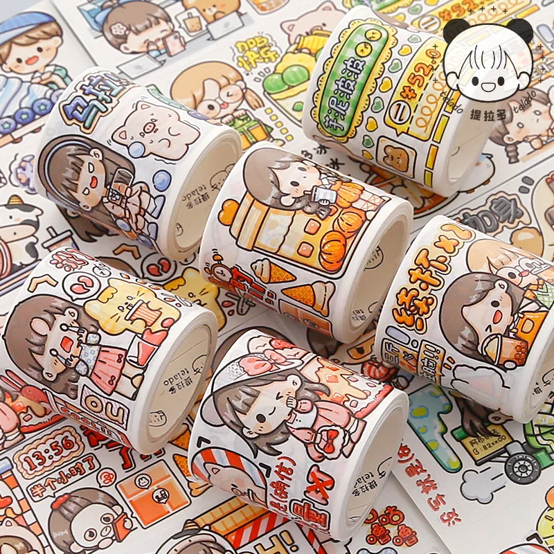 Telado Creative Cute Milk Tea Cartoon Girl e Paper Tape Hand Ledger Girl Heart Decoration Cute Sticker Washi Tape