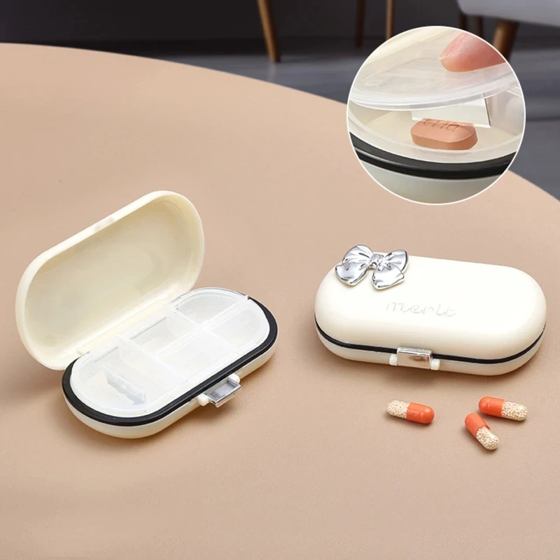 Cute Style Portable Pill Box 4/6 Compartment Mini Pill Box for Weekly Pill Sealing Medicine Tissue