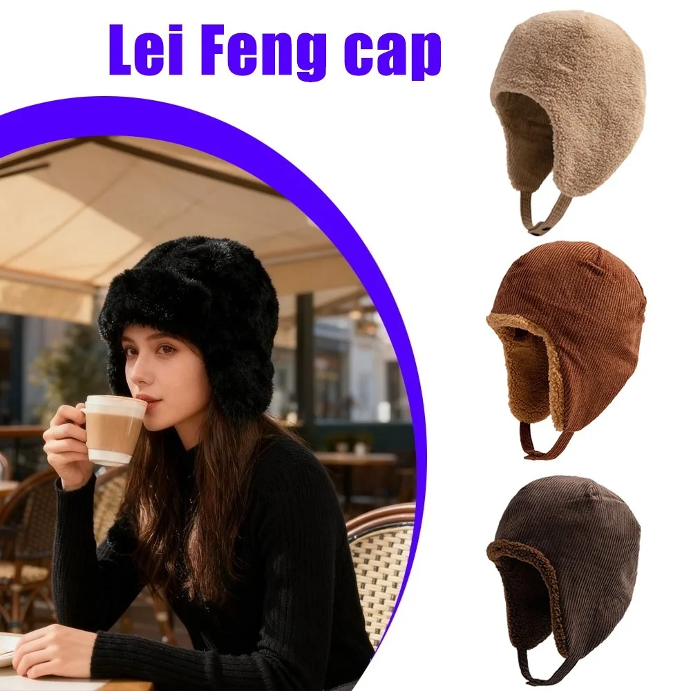 

Thickened Plush Winter Hat 2025 Warm With Earmuff For Adults Cycling Riding Camping Fishing Windproof Outdoor Warm Caps 1 Pcs