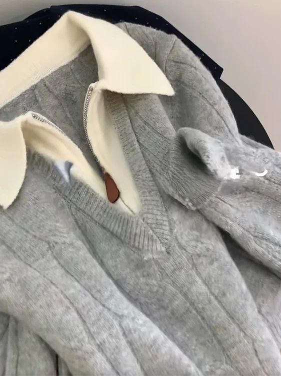 Maglione lavorato a maglia coreano con colletto a maniche colorate Autunno Inverno da donna Nuovo pigro semplice Agel abbinato a tutte le maglieria