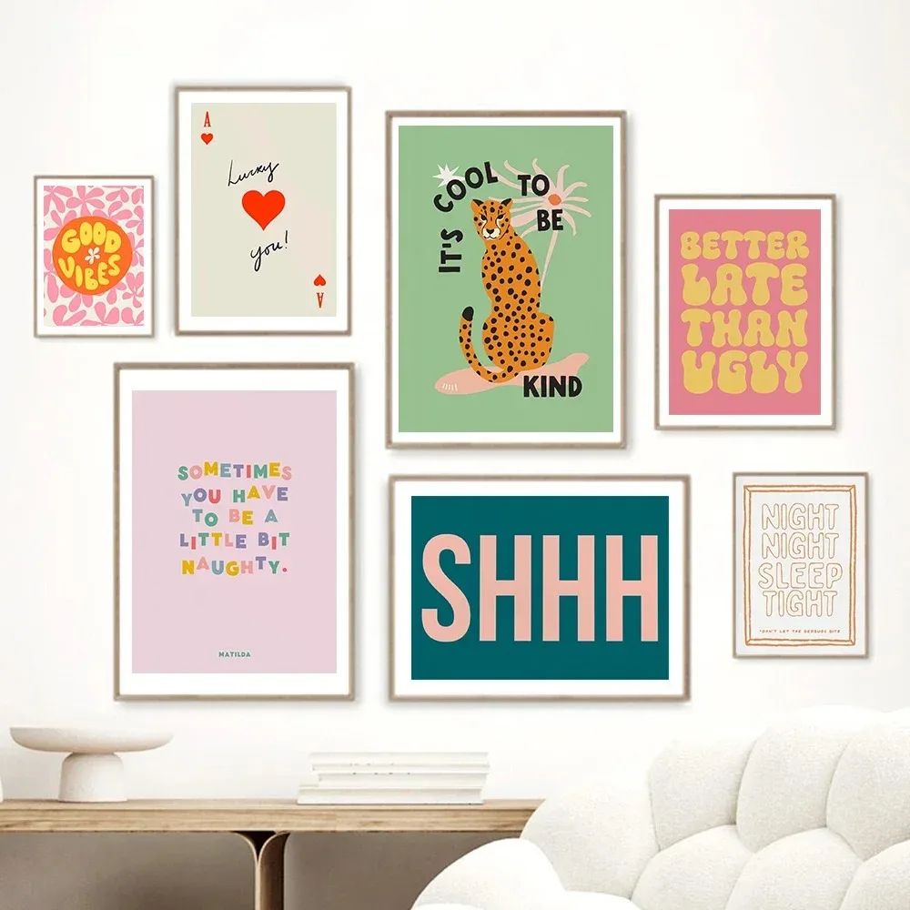 Be Kind Leopard Cheetah Wall Posters Funny Better Late Than Ugly Quote Canvas Prints Art Retro Painting for Bathroom Home Dec