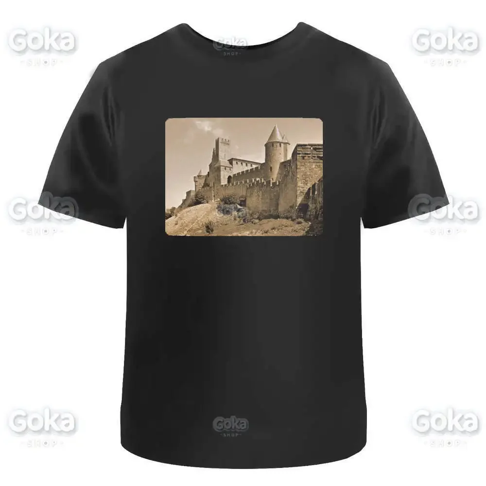 Sepia Walls of Carcassonne Graphic T Shirts Mens Clothing  Tees Cotton Women Printed T-shirt Y2K Clothes Cute Funny Tshirt