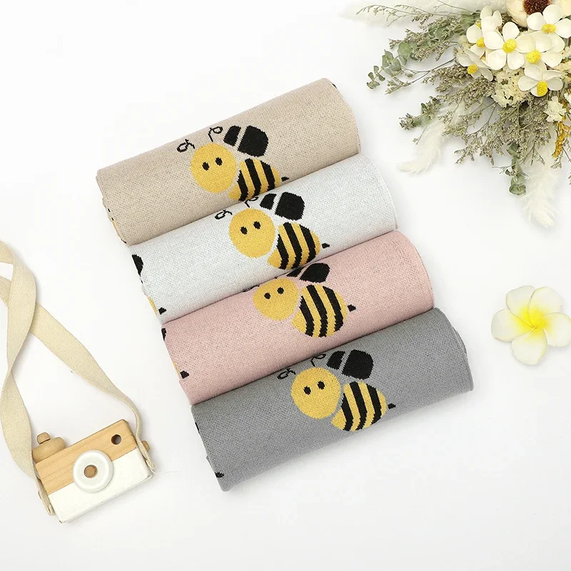 Infant Baby Blankets Cotton Knit Newborn Girl Boy Stroller Swaddle Toddler Bed Quilt Plaid Soft Cute Cartoon Bees Covers 90*70CM