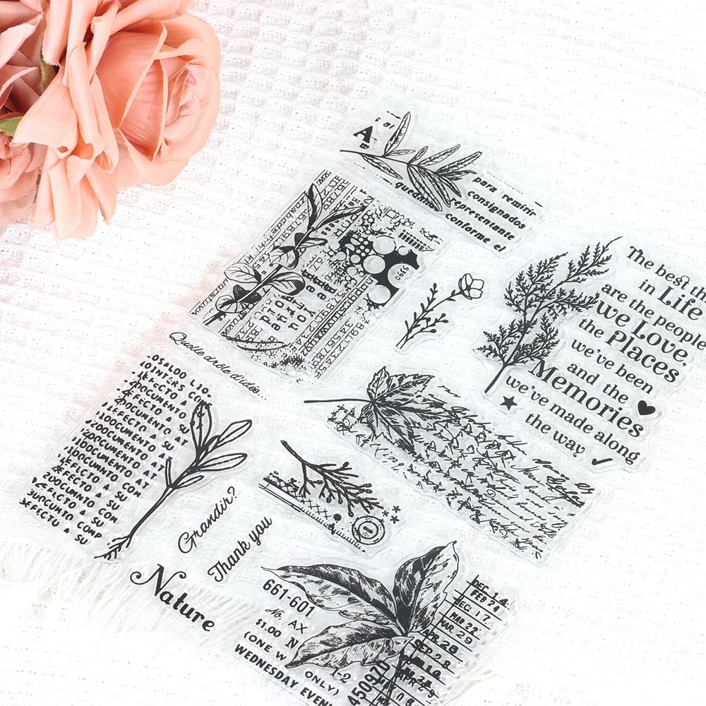 Leaf/Text Background Silicone Transparent Seal Stamps Decoration Scrapbooking Vintage Clear Stamp Planner Junk Journal Supplies