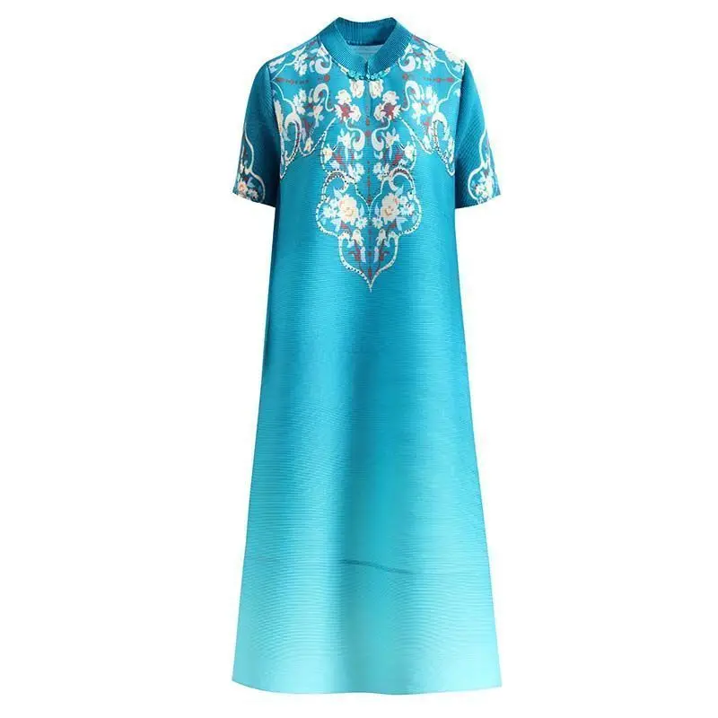 Pleated 2023 Summer New Short Sleeve A-line Dress Retro Print High end Large Dress  maxi dresses for women