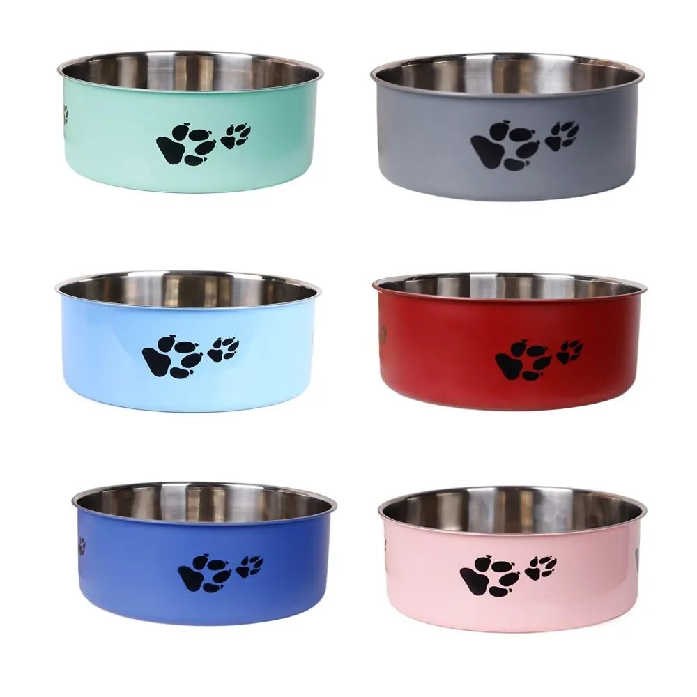 A cartoon footprint pet dog bowl made of stainless steel thickened anti slip bowl for indoor and outdoor use