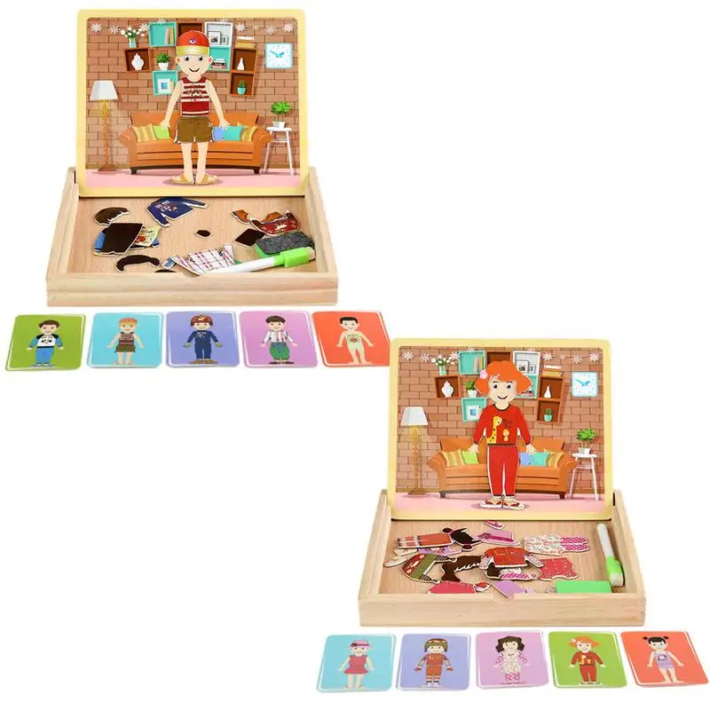 

Magnetic Wooden Dress-Up Dolls Dress-Up Wood Magnetic Pretend Play Set For Kids High Quality Magnet People Clothes Puzzles Games