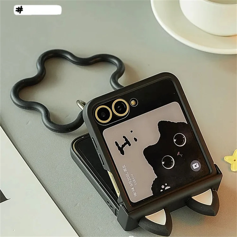 Korean Japan Cute Cat Ears Black Phone Case For For Motorola Razr 60 50ultra Razr 40 Ultra For Samsung Galaxy Z Flip 7/6/5/4/3 - náhled 5