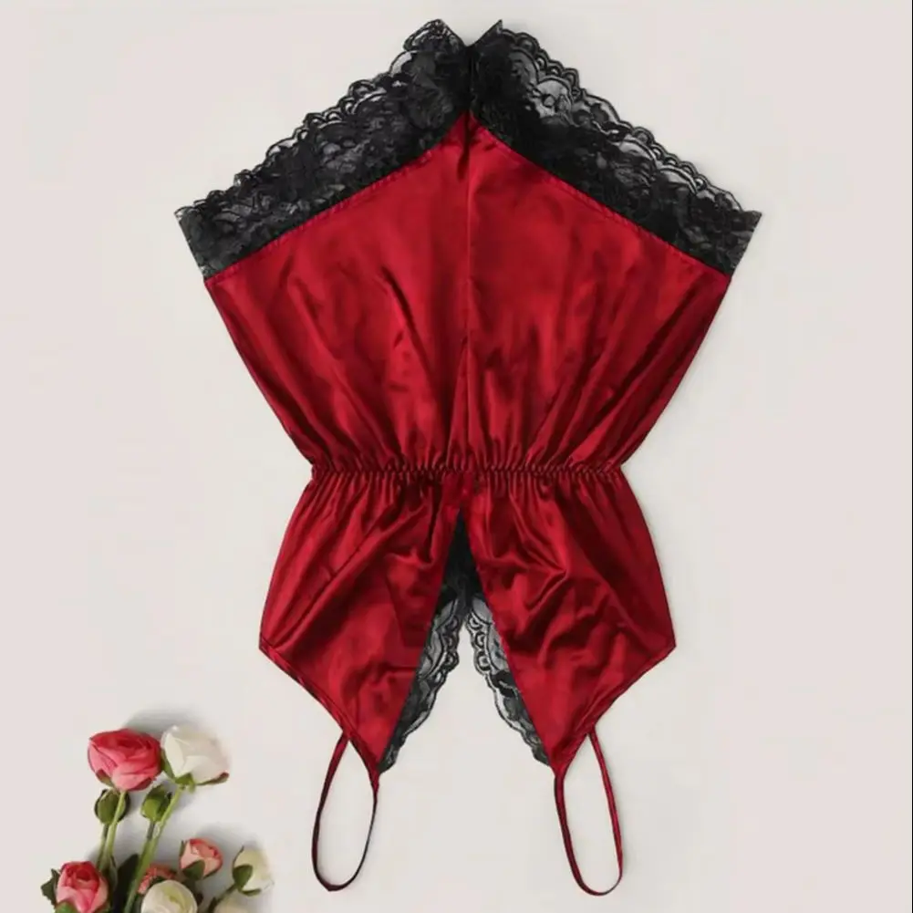 2025 Lace Stitching Women Sexy Pajamas Sexy Lace Bodysuit Elegant Lace Stitching Bodysuit Sleepwear for Women V-neck Satin Rompe