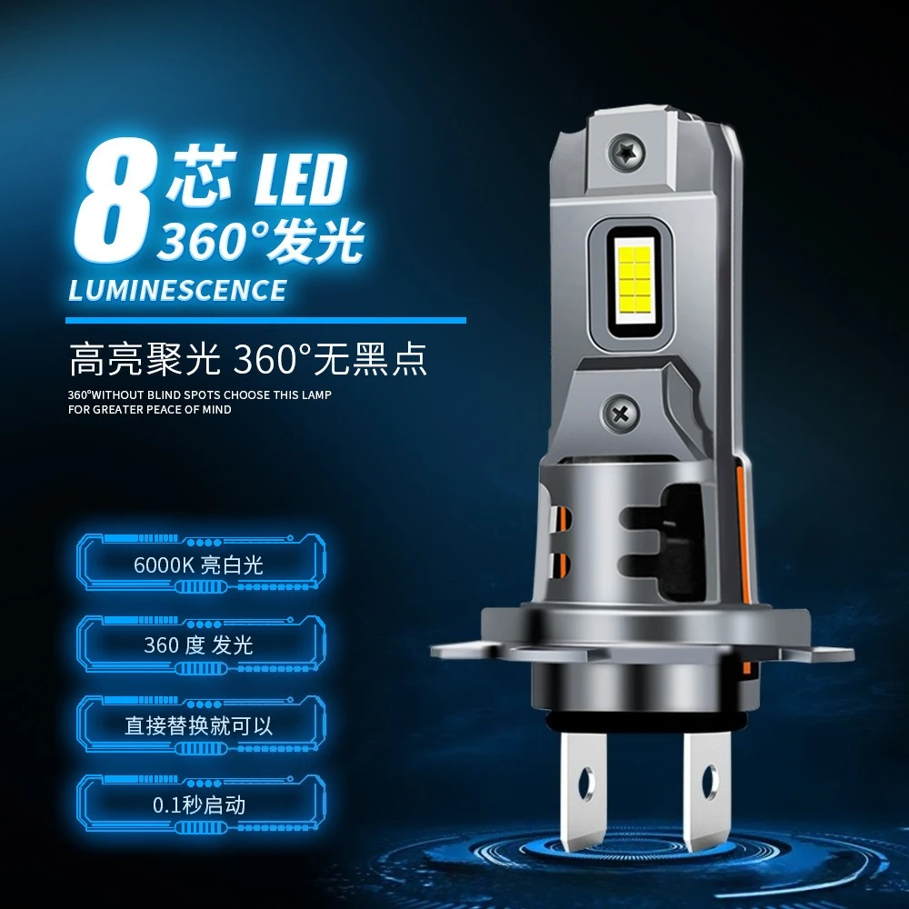 2Pcs Plug and Play Car LED Headlight Bulbs 1:1 Halogen Double‑Sided 8‑LED Chips 55W White Light H7 H11 H4 9005 9006