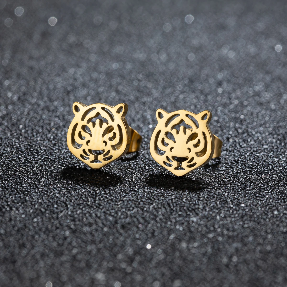 4 زوج/وحدة الفولاذ المقاوم للصدأ النمر رئيس وأقراط زوج خمر الحيوان الاستبداد الشرير نمط الأذن مجوهرات للرجال والنساء