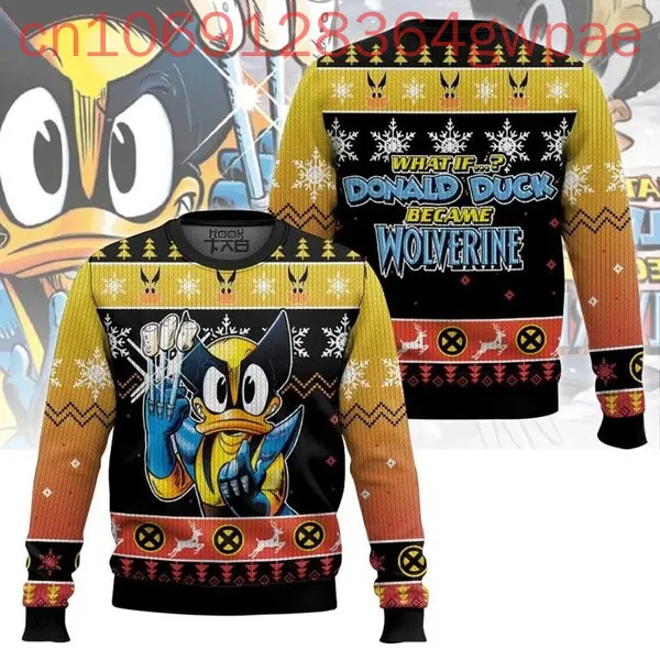 Disney Donald Ugly Christmas Men and Women Sweater Donal Duck Became Wolverine Sweater Mickey's Very Merry Party