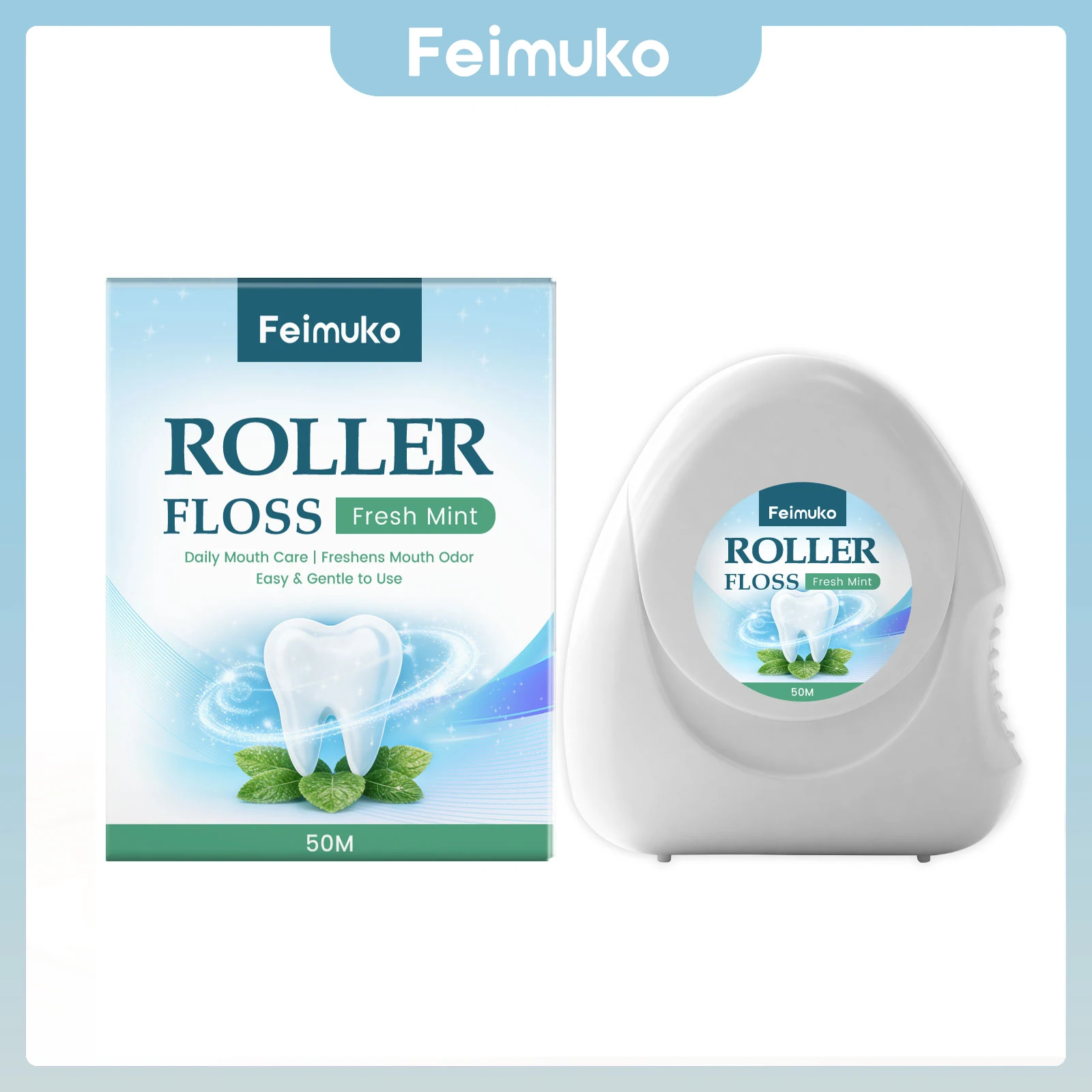 Mint Flavored Dental Roller Floss 50m Large Capacity Accurately Remove Food Residue Cleaning Gaps Portable Mini Teeth Floss Roll
