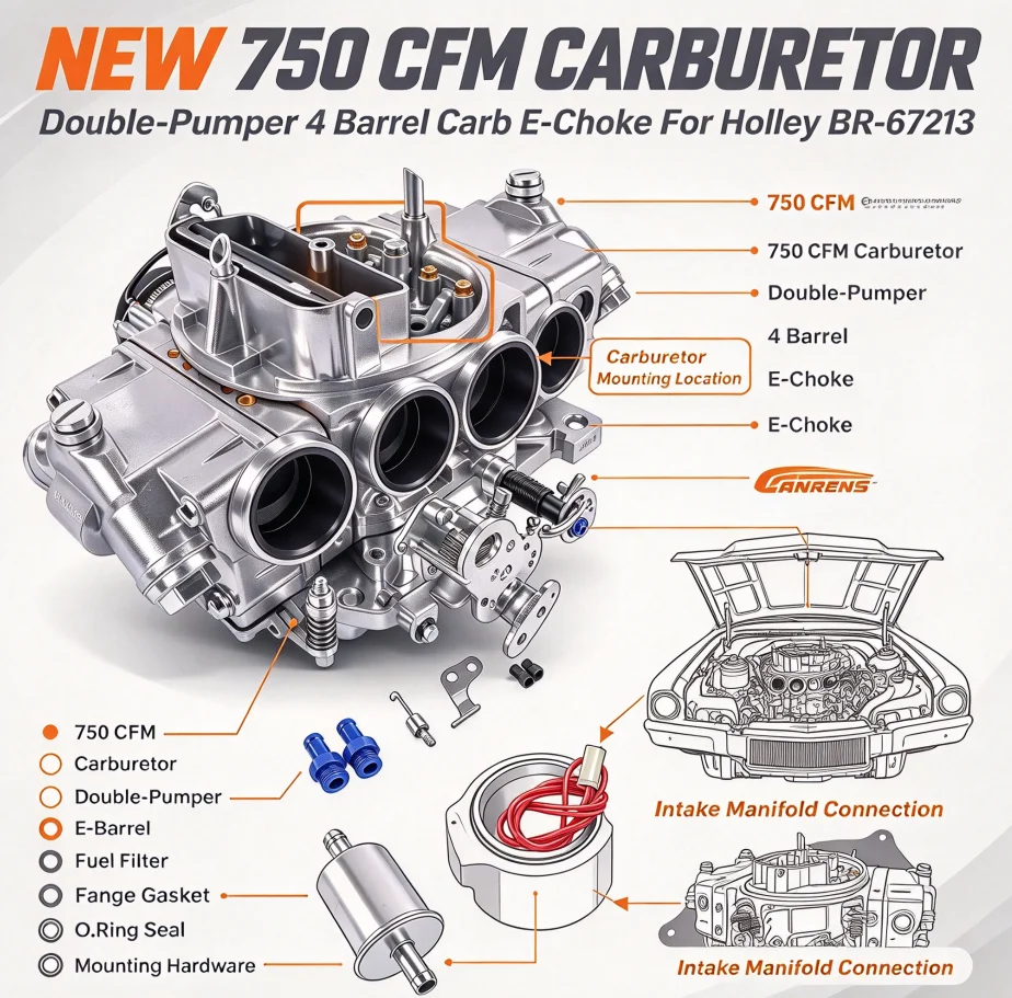 AP01 NEW 750 CFM Carburetor Double-Pumper 4 Barrel Carb E-Choke For Holley BR-67213