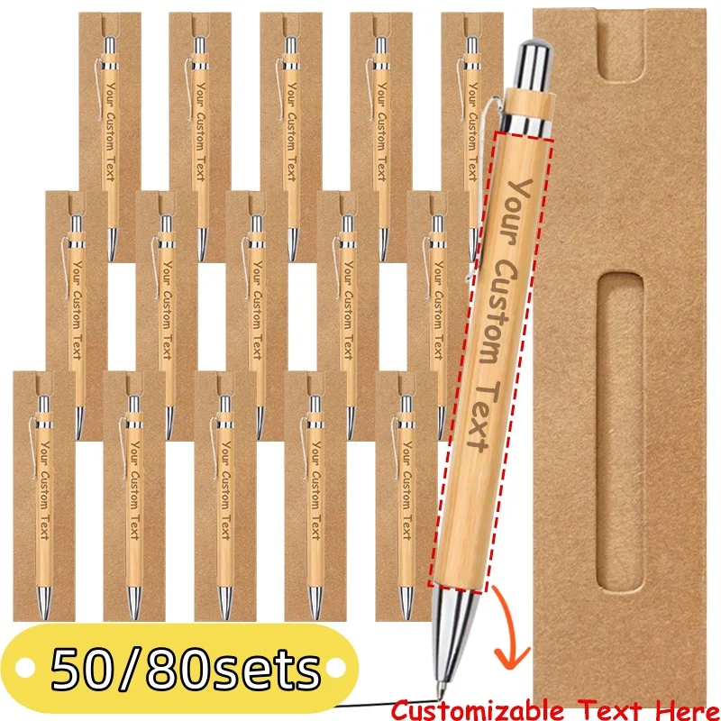 

50/80sets Customizable Bamboo Ballpoint Pens Premium Gifts for Smooth Writing Ideal for Offices, Schools,Party Gifts