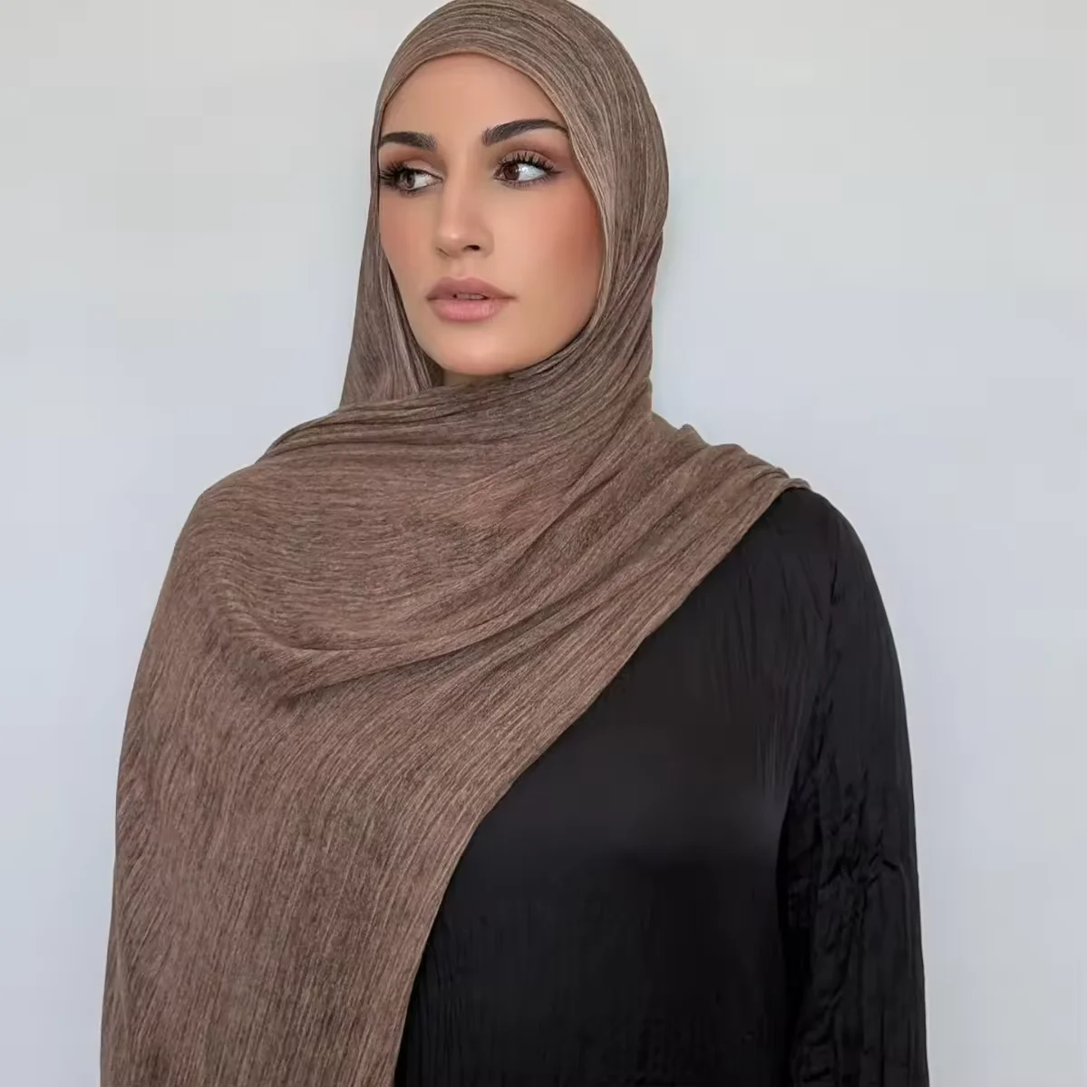 New High Quality Rayon Retro Wrinkle Muslim Women Hijab Stripe Scarf Ramadan Shawl Headband Soft Turban Hijabs Wraps