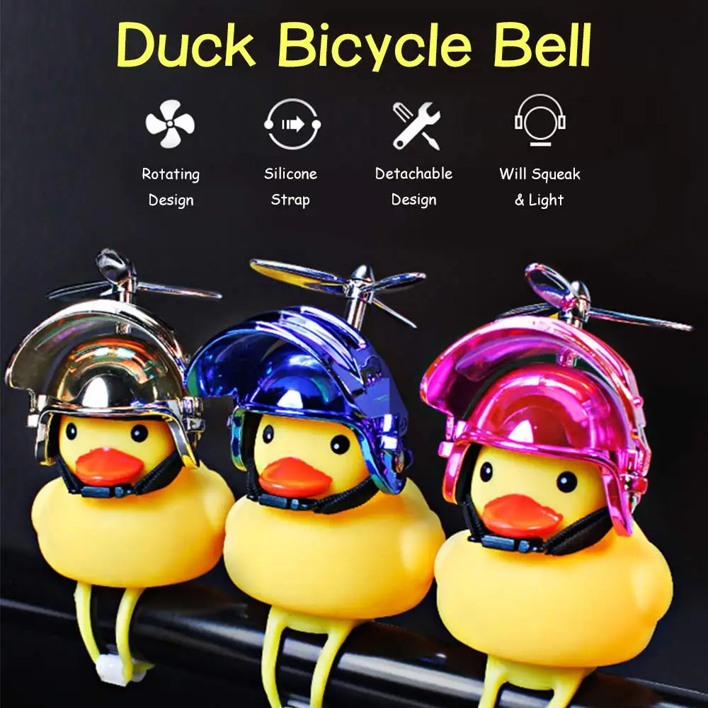 Rubber Duck Car Ornaments, 2Pcs Yellow Duck Car Dashboard Decorations Squeeze Duck Bicycle Horns with Propeller Helmet