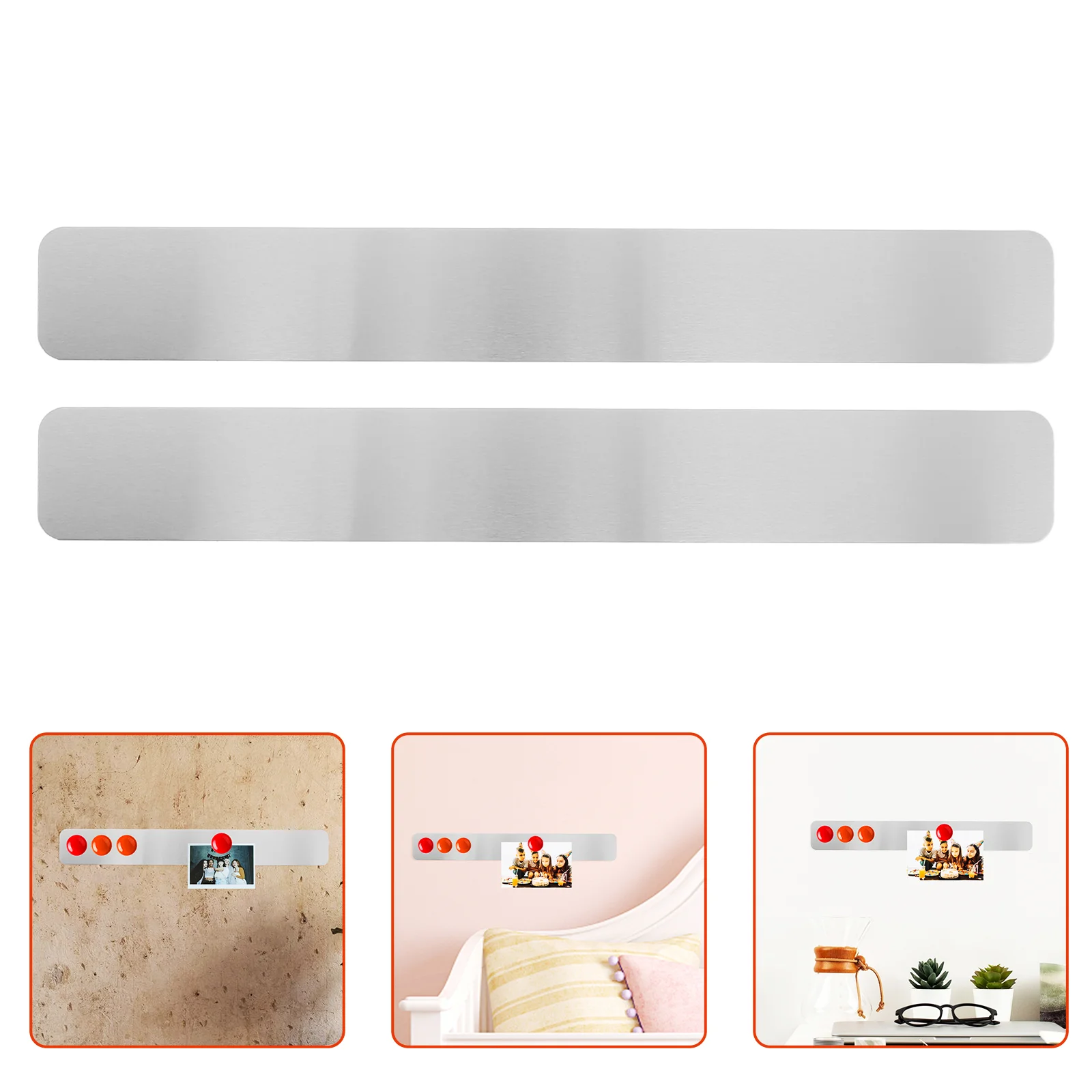 2 Pcs Bulletin Board Iron Sheet Wall Metal Strip for Photo Frameless Phone Strips