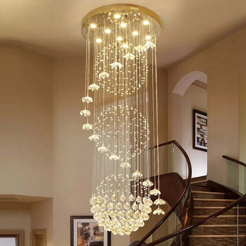 Modern Long Staircase Crystal Chandelier For Living Room Kitchen Island Pendant Light Indoor Lighting Home Decor Lustre Fixtures