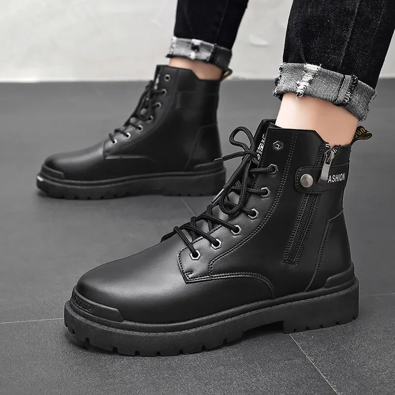 Men\'s Boots Autumn Work Boots Platform Boots Men\'s Fashion Boots Sneakers Thick Sole Hiking Shoes Motor Shoes Side Zipper Boots