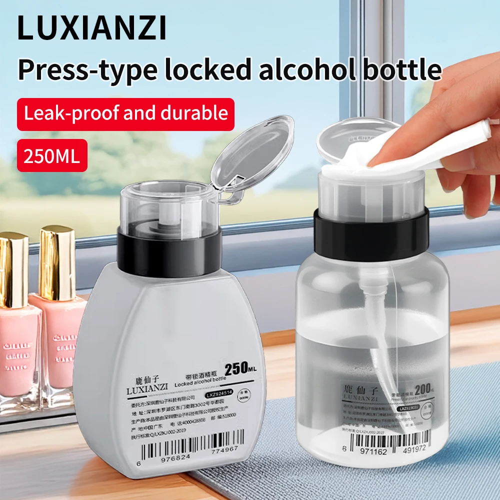 LUXIANZI 200/250ml Empty alcohol bottles With Lock For Nail UV Gel Clear Liquid Container Dispenser Refillable Press Pump Bottle