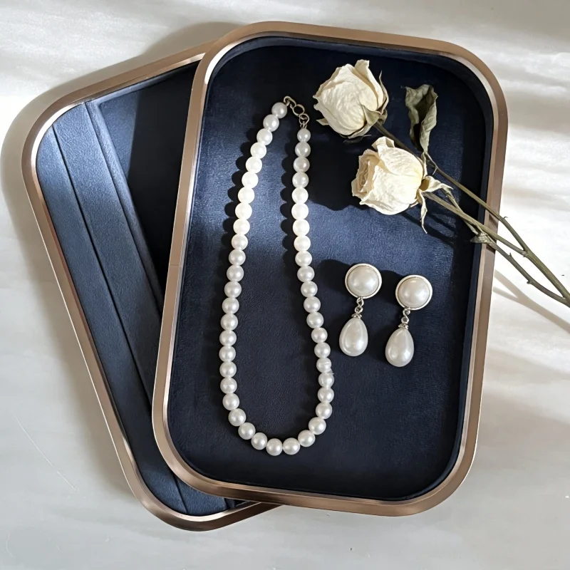 

Jewelry Display Tray, Gold Frame & Grey Velvet Lining, Dustproof Storage for Bracelet Necklace Ring