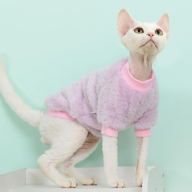 Warm Fleece 2-Legged Jumpsuit for Sphynx Cat Clothing Winter Thick Long Sleeves Coat For Devon Rex Soft Loungewear For Kittens