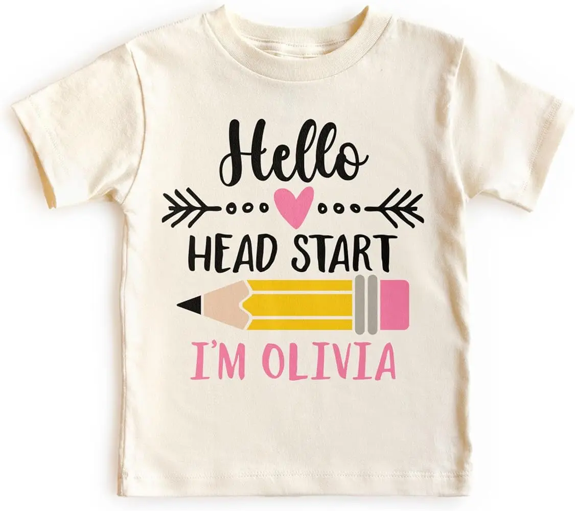 Hello Head Start Personalized Shirts For Girls - Custom Name Back To School Pencil Outfit -  Summer Short Sleeve