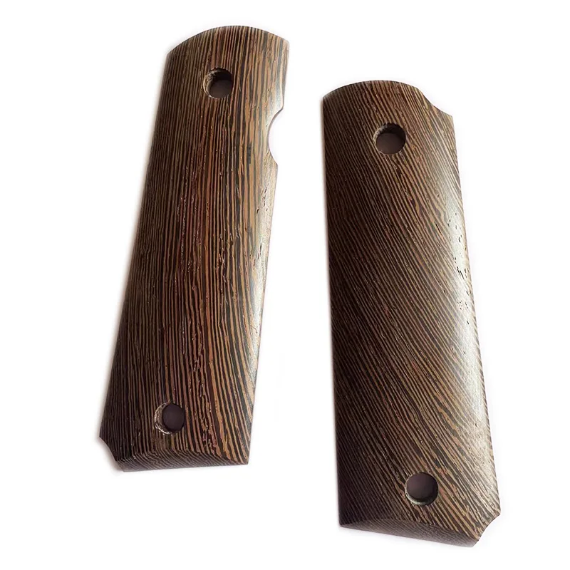 2Pieces Gun 1911 Non-slip Handle Patches Natural Wenge Wooden Textured Handle Grips Patch Custom Grips CNC Gun Handle Grips