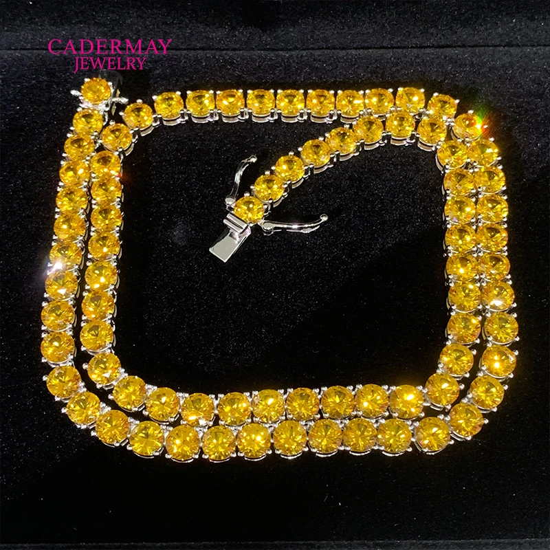 Fashion Jewelry Top Quality 925 Silver Tennis Chain Golden Yellow Lab Sapphire Corundum Tennis Chain For Gift Party