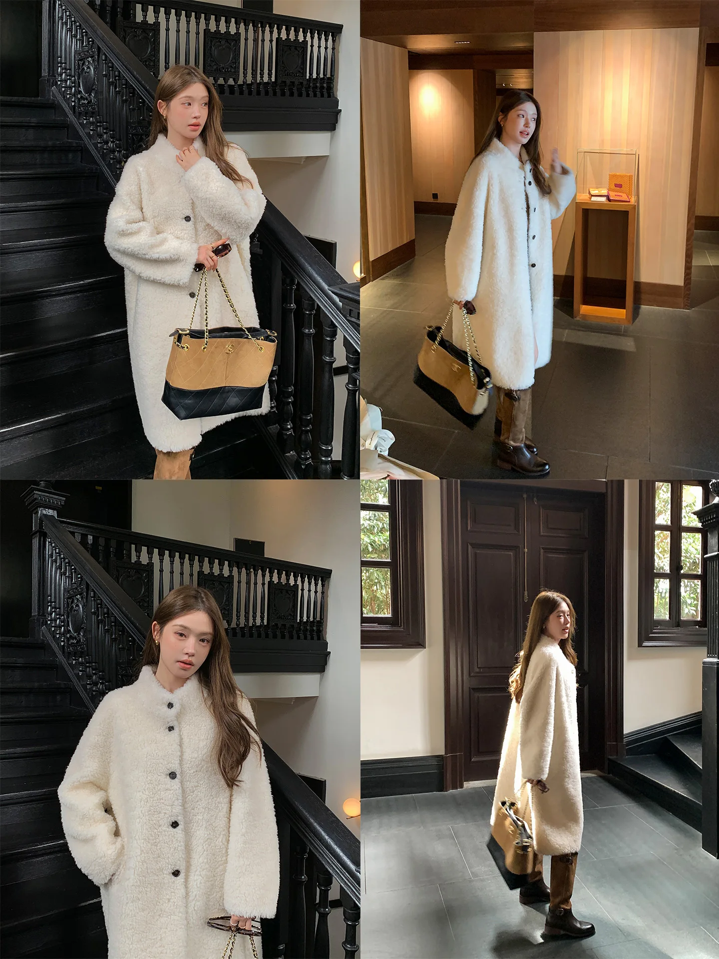 Casaco Longo Feminino Coreano com Gola Alta e Forro de Pele Integrado, Jaqueta de Couro Quente para Uso Diário, Tamanho Juvenil, Design Não Removível