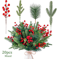 Artificial Pine Branches Fake Greenery Red Berry Stem Christmas Pine Needles Christmas Garland Wreath DIY Decor Xmas Decorations