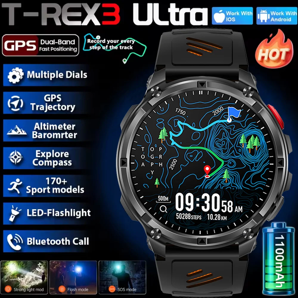 2026 New Outdoor Sports Smart Watch Men HD Screen 1100mAh Large Battery Long Standby Time Bluetooth Call Sports Watch Waterproof