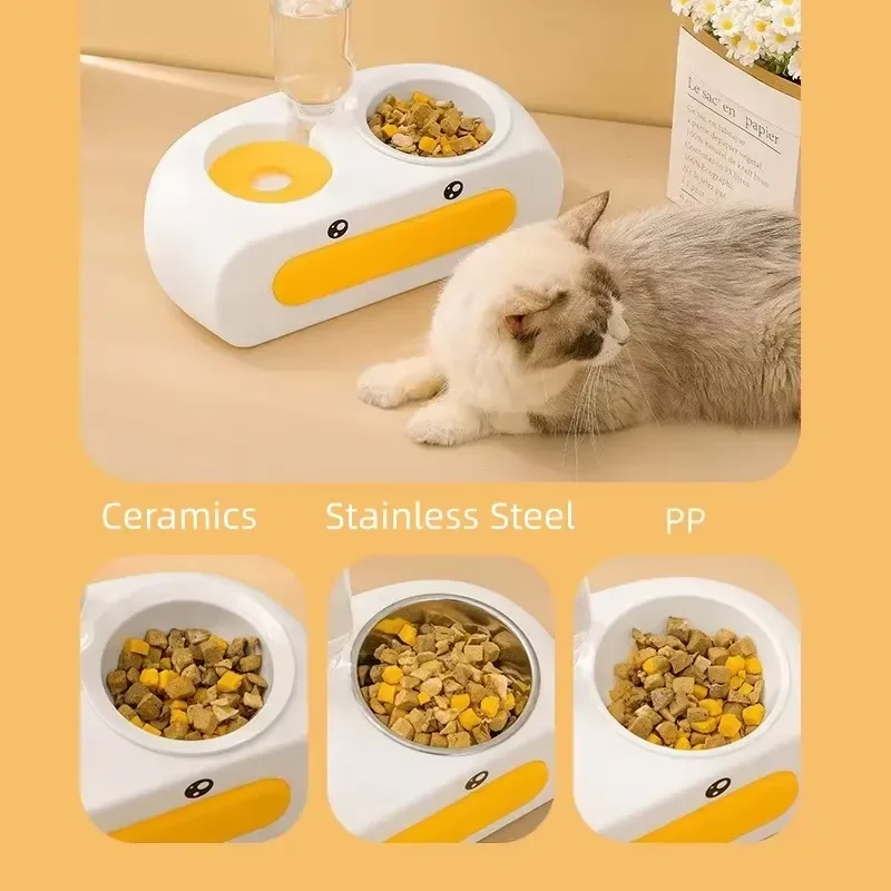 Double Bowl Automatic Water Dispenser for Cats Leak-Proof Non-Wet Mouth Neck Protection Integrated Drinking Charging Feeding view 2