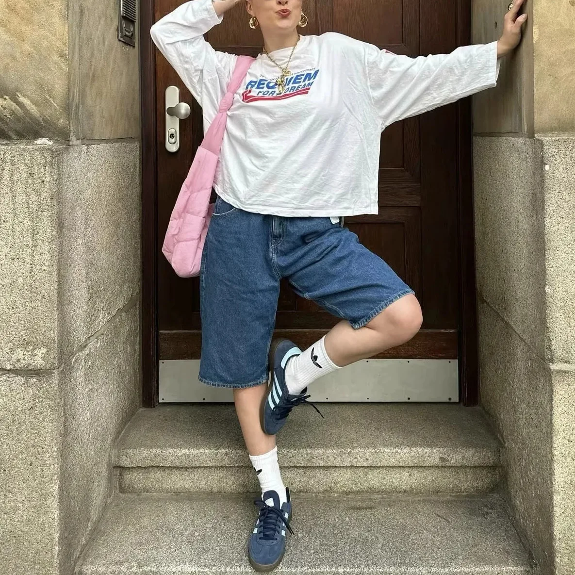 

Early Autumn New Women's High Waist Versatile Faionable Trendy Loose Waed Vintage Blue Jeans Mid-Length Pants