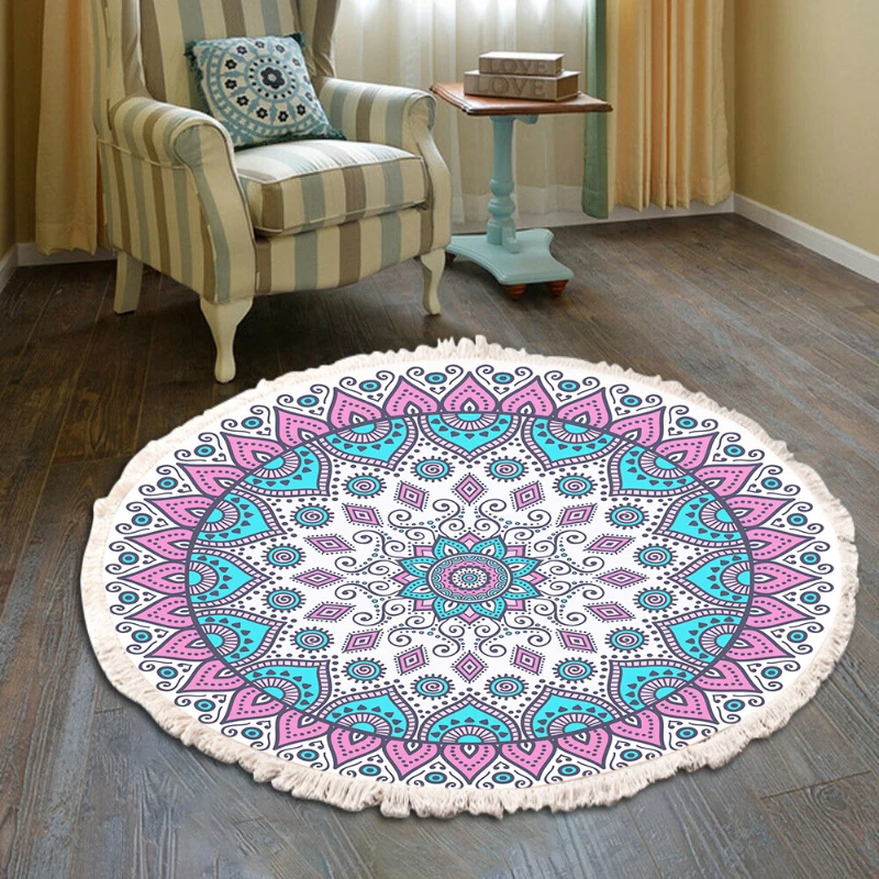 

Bohemian Round Carpet Yoga Mat Nordic Bohemian Floor Carpets for Living Room Bedroom Anti-slip Doormat Tassels Area Rugs Cotton