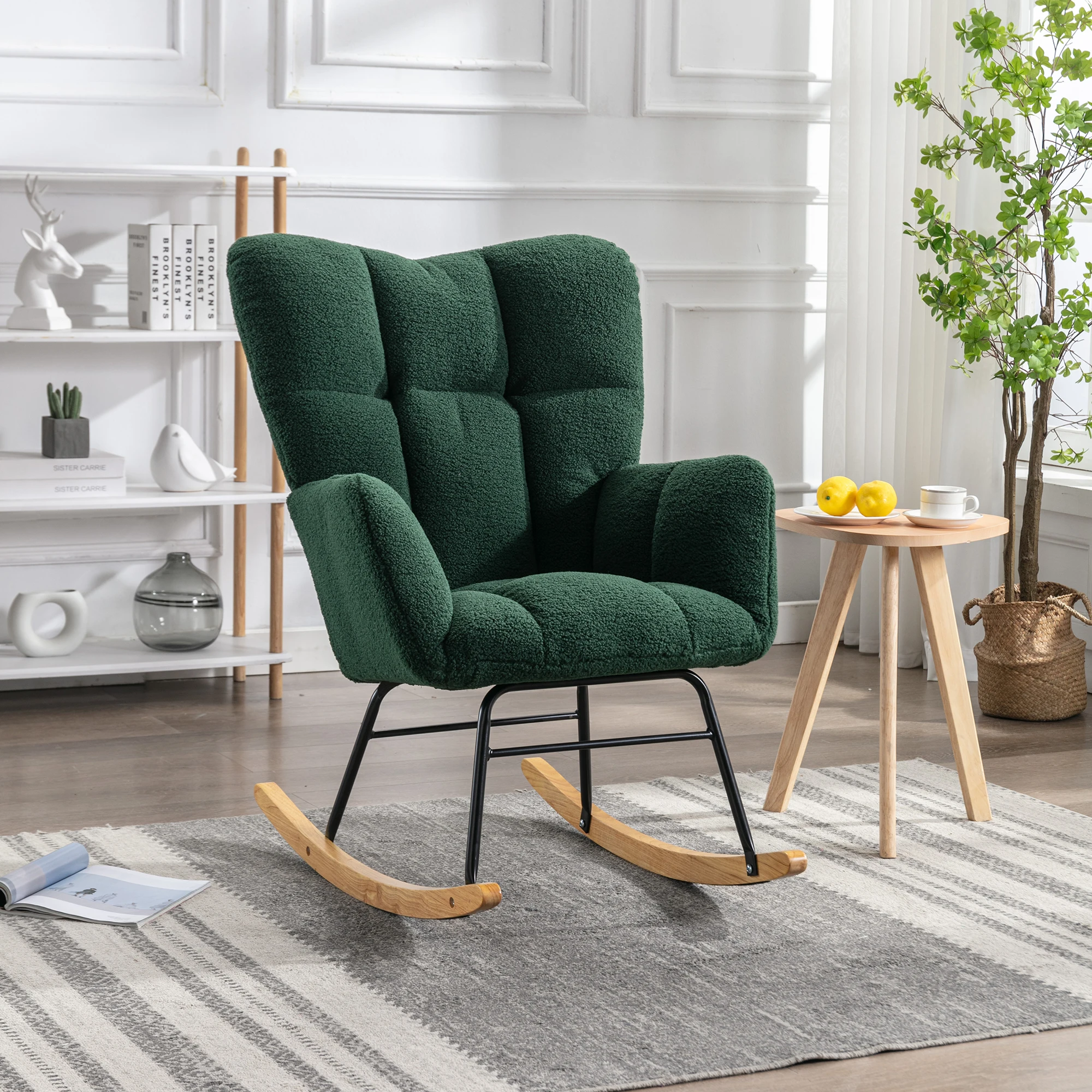 VSOGA Mid-Century Modern Teddy cushion Swing chair Padded Seat for living room Bedroom Green