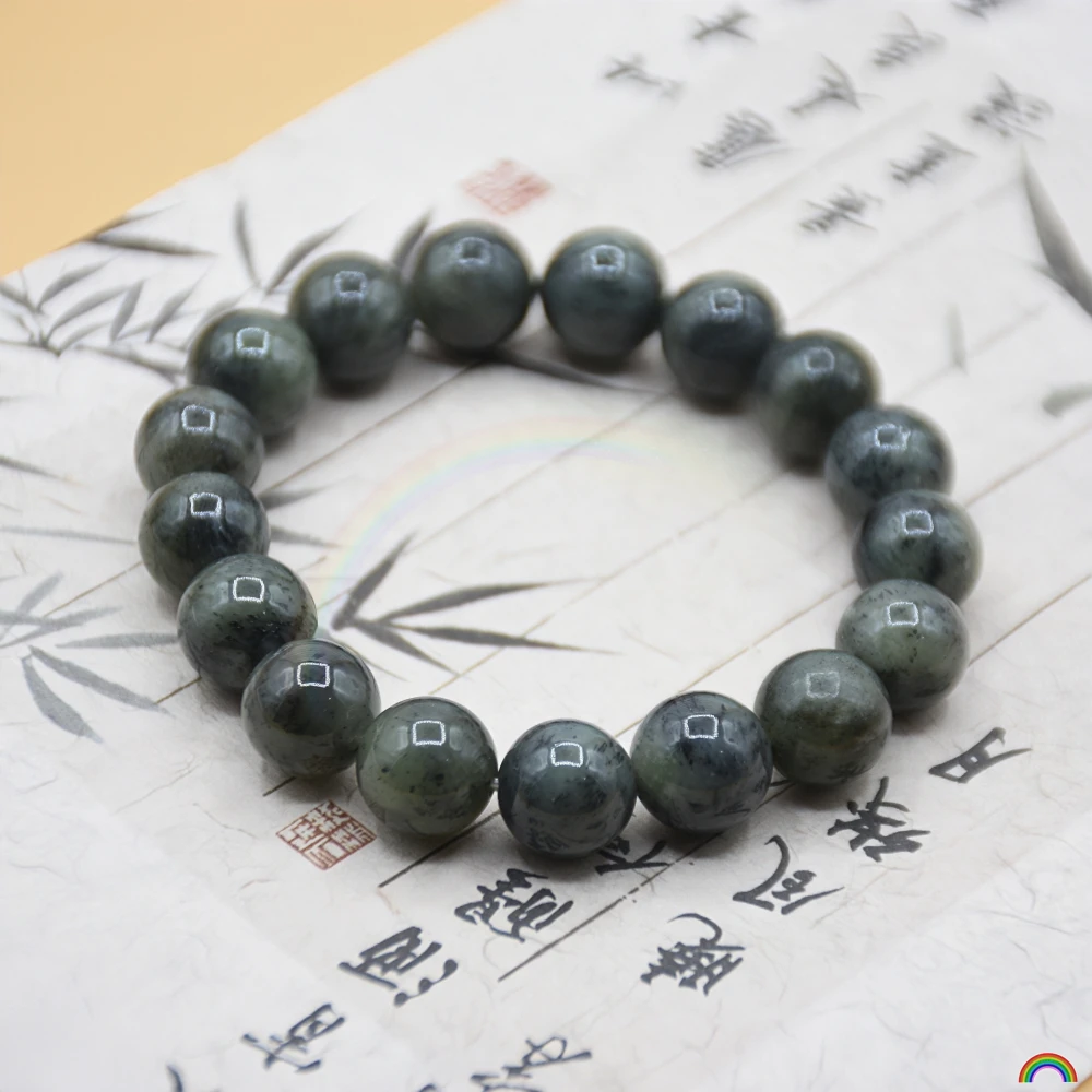 Natural Hotan Jade Blue and White Hand String for Men and Women Round Beads Ink Jade Beads Bracelet Rwbuy Brand Design