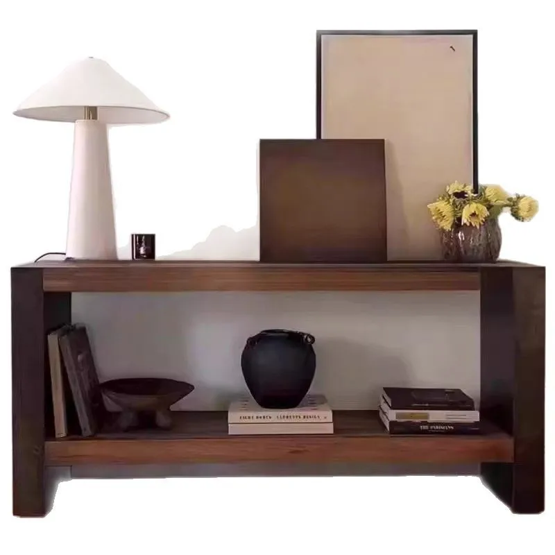 

Medieval style Entrance Table Entrance Table Wabi Sandy style retro solid wood strip case decorative entrance cabinet aisle