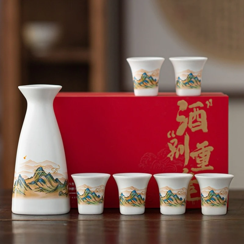 

7Pcs/Set Japanese Sake Set Vintage Ceramic Wine Glass Wine Cup Set Traditional Household Drinkware Creative Barware Gift Box