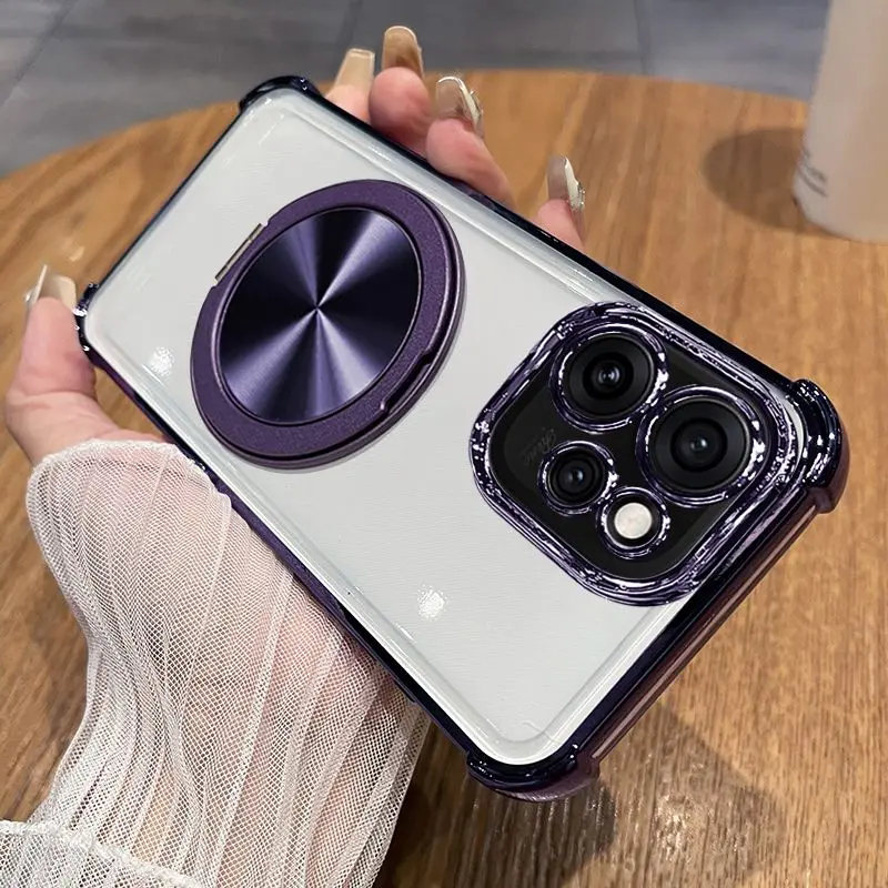 حافظة لهاتف OPPO Reno 15 14 pro غطاء دعامة دوارة من السيليكون المطلي الفاخر لهاتف OPPO Reno15 pro ممتص للصدمات Funda #1